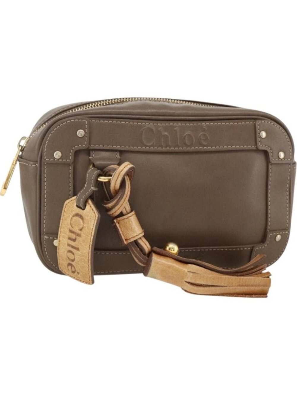 Chloe Clutch Bag Leather Brown Gold